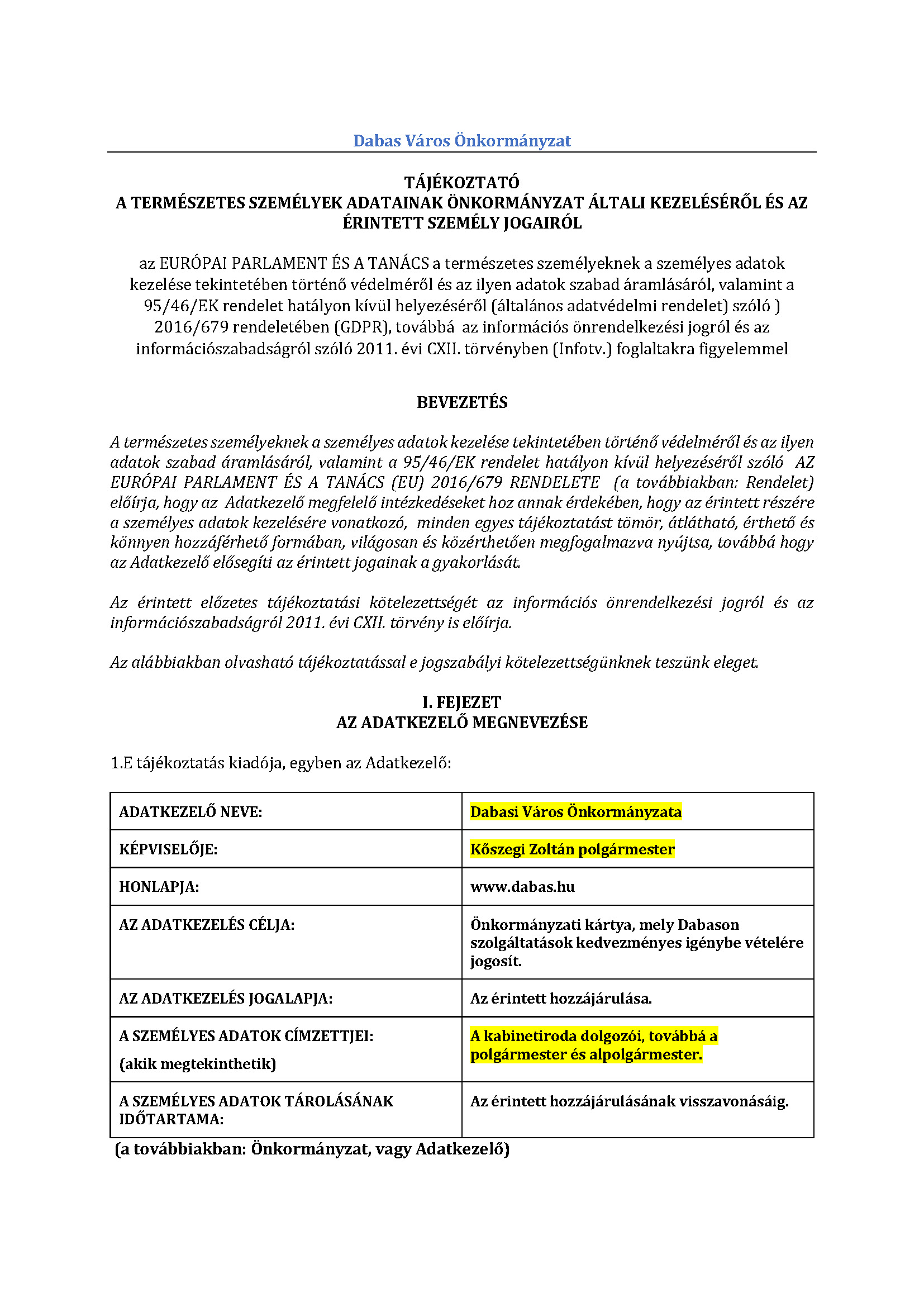 Dabaskartya adatkezelesi tajekoztato Oldal 01