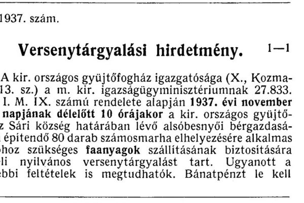 A Királyi Országos Gyűjtőfogház béruradalmának (rabgazdaság) működése 1925-1945