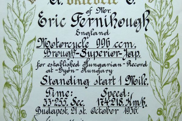 Eric Fernihough 1936. őszi rekordjai a Gyóni Betonon