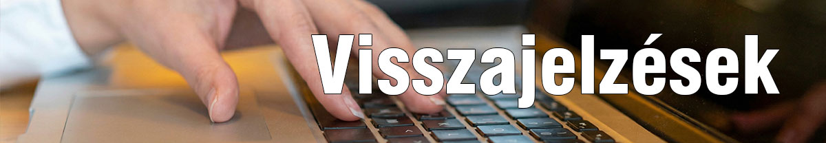 A weboldallal kapcsolatos visszajelző űrlap képe, ami illusztráció egy laptopon gépelő kézről..