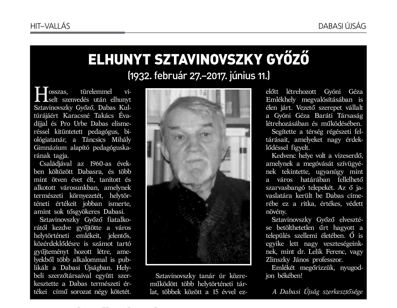 Sztavinovszky Győző (1932. február 27. – 2017. június 11.)